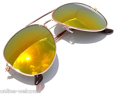#ad GOLD FRAME MIRROR RED LENS AVIATOR STYLE METAL SUNGLASSES SHADES UV400