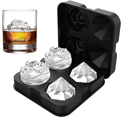 #ad Ice Cube Tray 2.5quot; Ice Cube Molds 2 Cavity Silicone Rose amp; 2 Diamond Ice Maker