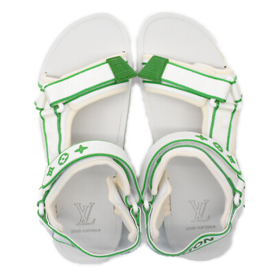 #ad Louis Vuitton 1AA4FV Panama Line Men#x27;s Flat Sandals US 9.5 EU 42.5 Sz Whte Green $728.58
