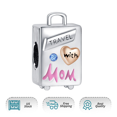 #ad Real New Travel with Mom Suitcase Charm 925 Sterling Silver Women Bracelet Charm