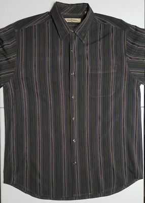 #ad Tommy Bahama Long Sleeve Button Down 100% Silk Dark Striped Shirt Men#x27;s Size M
