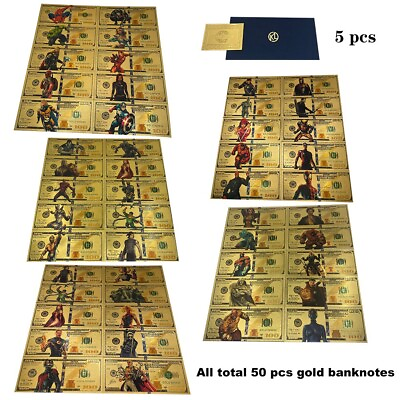 #ad 50pcs lot Movie Hero Star Collection Cards Gold Foil Banknote $100 NOTE For Kids $45.00