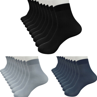 #ad 10 Pairs Bamboo Fiber Ultra thin Elastic Silky Short Silk Stockings Men Socks