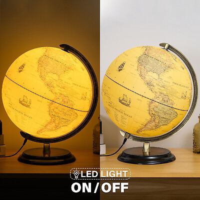 #ad 12#x27;#x27; Illuminated World Globe LED Light Rotating Education Cartography Map Earth