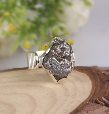 #ad Raw Meteorite 925 Sterling Silver Stackable Ring Handmade Statement Rings