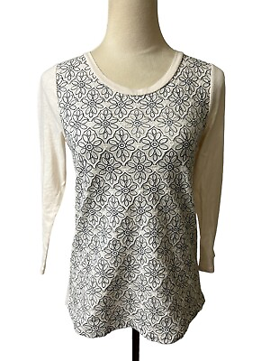 #ad J Crew Womens Embroidered Ivory Knit Floral Cotton Top A6835 Sz S