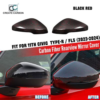 #ad 2pcs Red Black Carbon Fiber Mirror Caps Covers Fit For 11th Civic Type R FL5 $149.99