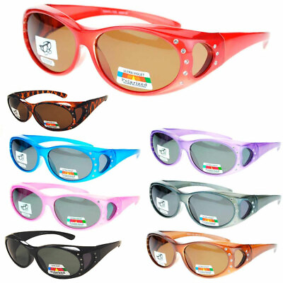 #ad 1 Womens Rhinestone Jewel Encrusted Polarized Oval Lens Fit Over Sunglasses Hot