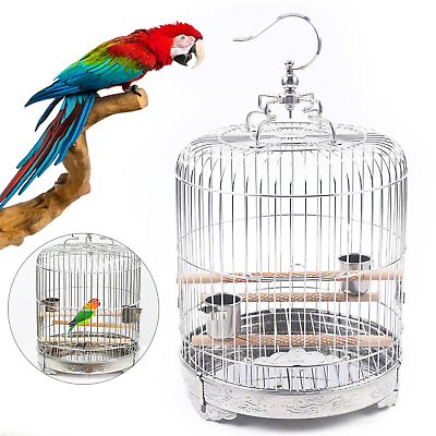 #ad Stainless Steel Bird Cage Parrot Travel Carrier Hanging Cage Bird Perch Durable