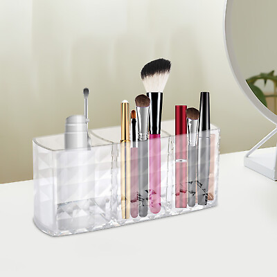 #ad 3 Slot Cosmetic Organiser Makeup Display Brush Holder Clear Crystal Vanity Case