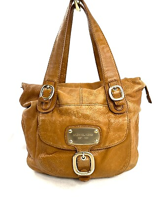 #ad Michael Kors Caramel Brown Textured Leather Medium Shoulder Bag Satchel Buckle