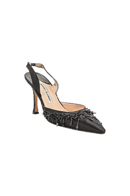 #ad Manolo Blahnik Women Shoes Heels 37.5 Black Leather $184.00