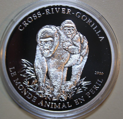 #ad Kamerun 1000 Francs 2010 Silver 1 oz quot;Cross River Gorillaquot; PP Proof #F5344 COA
