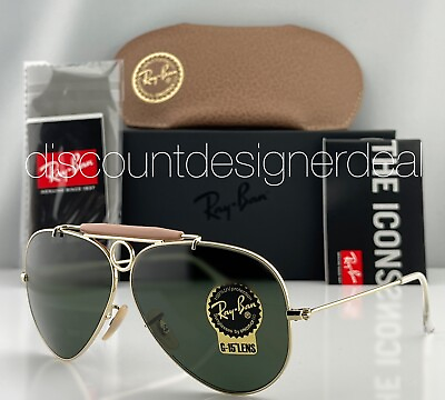 #ad Ray Ban RB3138 Shooter Aviator Sunglasses W3401 Gold Metal Frame Green Lens 58
