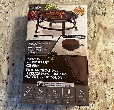 #ad Firepit Cover Brown Canvas Premium Round 38” Diameter Protects From Weather NWT