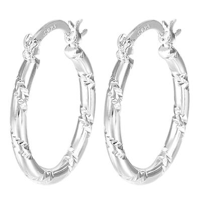 #ad Women Big Round Ear Drop Dangle 925 Silver Hoops Snap Closure Earrings Jewelry