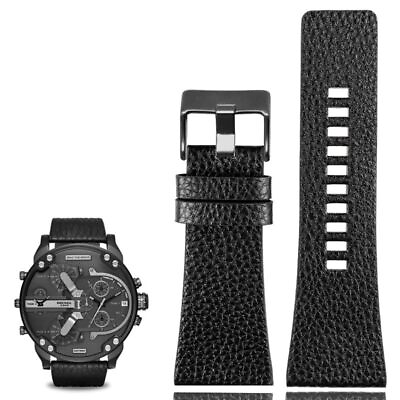 #ad Genuine Leather Strap Watchband Black Band