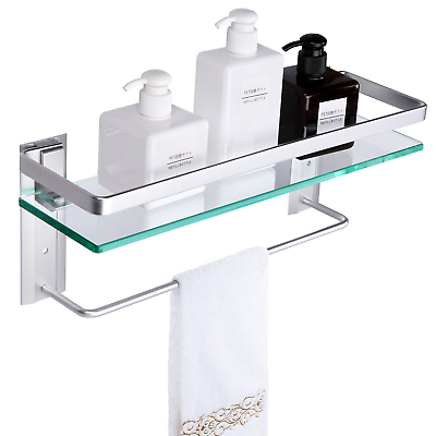 #ad Glass Bathroom Shelf with Hand Towel Bar Rectangular Wall Mounted Storage Extra