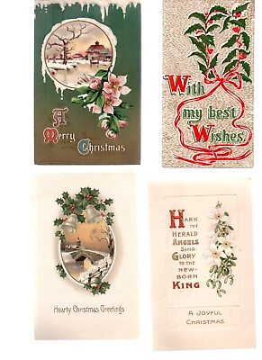 #ad 11 Vintage Christmas Postcards c1912 Poinsettia Holly Bells Greetings Angels