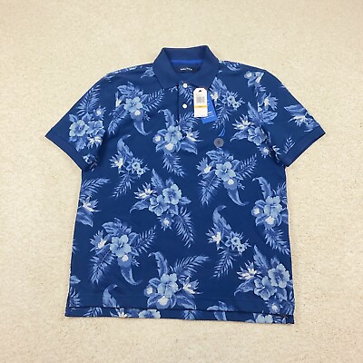#ad Nautica Mens Small Polo Shirt Blue Floral Pattern New Performance
