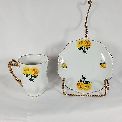 #ad Royal Crown Demitasse Tea Cup and Saucer Set White with Yellow Flower and Gold $9.99