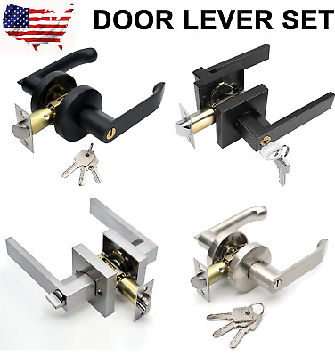 #ad Front Door Handle Entry Lock set Privacy Passage Levers Knobs Bedroom With Keys