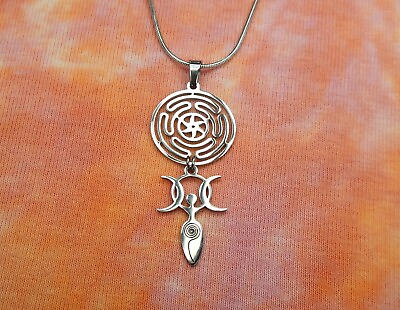 #ad Hecate Triple Goddess Moon with Spiral Goddess Necklace or Earrings Hekate Charm