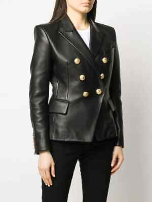 #ad 100% Black Genuine Women Blazer Coat Outfit Leather Jacket Women Vintage Leather