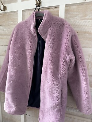#ad J Crew Lavender Faux Fur Teddy Coat Size Large Women’s Jacket Purple Cozy