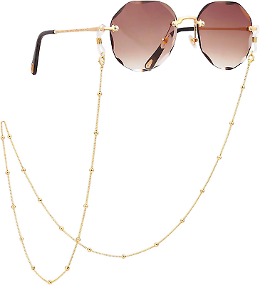 #ad 18K Gold Eyeglass Chain Sunglasses Strap Holder Reading Glasses Retainer Gold