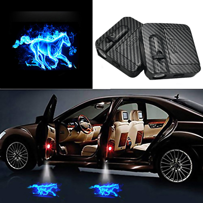 #ad 2 For Ford Mustang Blue Horse Logo Wireless Car Door Light Shadow Projector Lamp