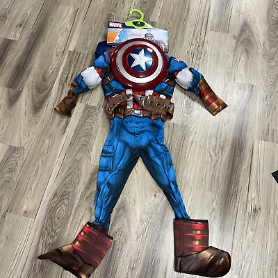 #ad Rubies Marvel Captain America Jumpsuit Shield amp; Mask Halloween Costume M 8 10 $19.99