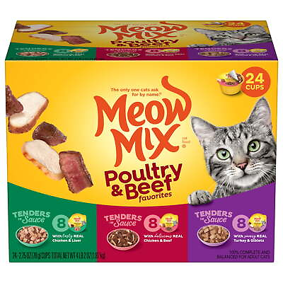 #ad Meow Mix Tender Favorites Poultry and Beef Variety Pack Wet Cat Food 24 Cups