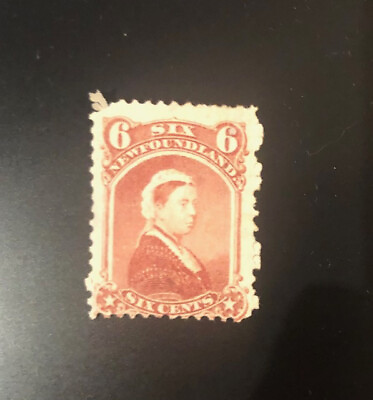 #ad Stamps Canada Newfoundland Sc35 6c dull rose QV of 1873 see detail.