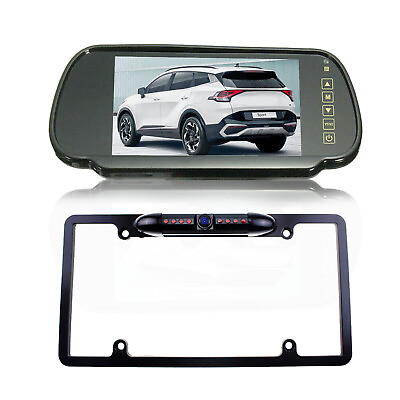 #ad 7quot; Mirror Monitor License Plate Frame Backup Camera for Car SUV Caravan RV Bus