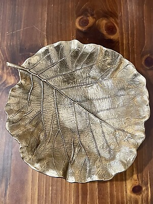 #ad Gingko Pier One Large Bronze Leaf Heavy Gold Tone Bowl