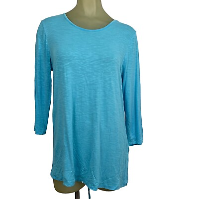 #ad Chico#x27;s 1 Knit Top Tunic Lace Up Back Tee Shirt Blouse Blue Size Medium Woman’s