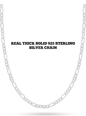 #ad Real Sterling Silver Mens Boys Figaro Solid Chain Thick 3.5mm Necklace 925 Italy