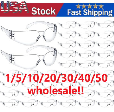 #ad 20 PAIR PACK Protective Safety Glasses Clear Lens Work UV ANSI Z87 Lot of 12