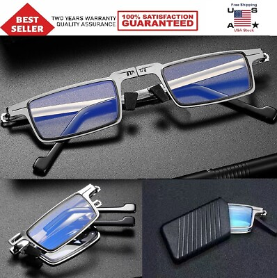 #ad 2 × Foldable Reading Glasses Portable Travel Anti blue Glasses Ultra light USA
