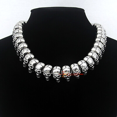 #ad Men#x27;s Heavy 316L Stainless Steel Skull Head Chain Necklace Gothic Biker Bracelet