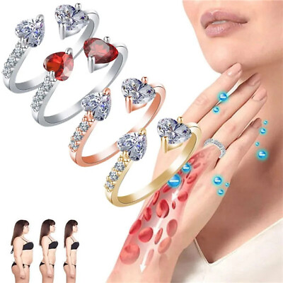 #ad Women Double Heart Crystal Ring Therapy Ring Therapy Weight Loss Lymphatic Ring
