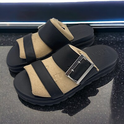 #ad SOREL roaming slide Black leather Women#x27;s Sandals Choose Size NEW
