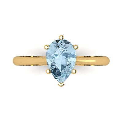 #ad 2ct Pear Sky Blue Topaz 18k Yellow Gold Solitaire Statement Wedding Bridal Ring