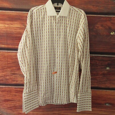 #ad Steven Land Button Up Shirt Men#x27;s 16 1 2 34 35 Polka white stiped trim fit shirt