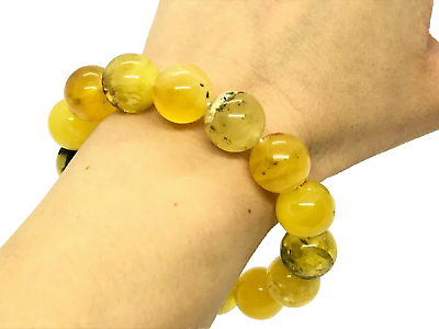 #ad Baltic AMBER BRACELET Gift Round Natural AMBER Beads Yellow Elastic 226g 14165