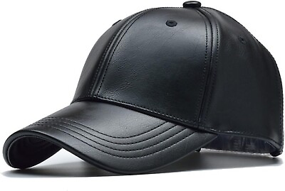 #ad Black Leather Baseball Cap Hat Mens Womans Adjustable Faux Leather Vegan