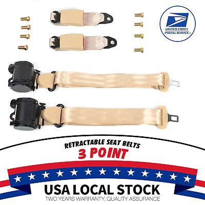 #ad 2x Retractable 3 Point Car Safety Seat Belt Lap For Car Belt in Seat BIS US
