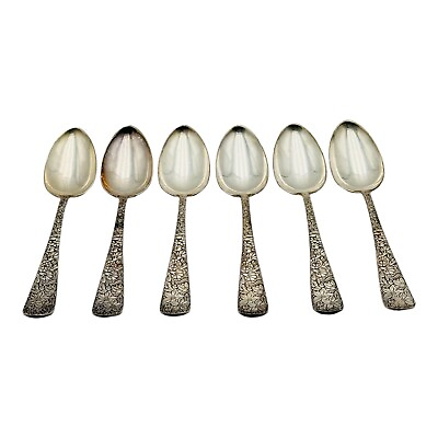 #ad 1847 ROGERS BROS A1 Embossed Ornate Floral Handle Spoons Large Set of 6 RARE