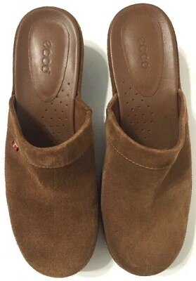 #ad Ecco Mule Clogs Comfort Shoes Slides Block Heel Slip On Brown Suede Womens Sz 38